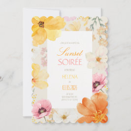 Zonsondergang Soirée Elegante Bloemen Oranje, Roze Kaart