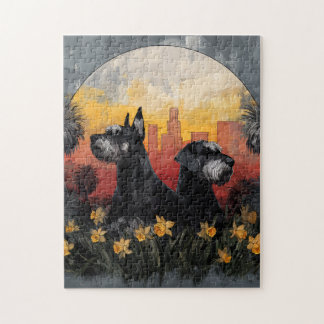 Zonsondergang Stad Hond Puzzle Legpuzzel