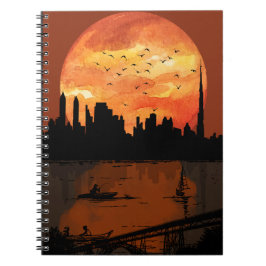 Zonsondergang Stad Silhouet Waterverf Spiraal N Notitieboek