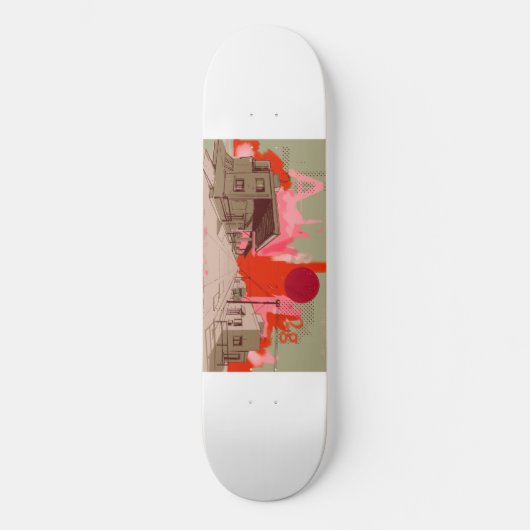 Zonsondergang stad skateboard dek (Voorkant)