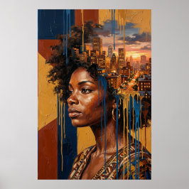 Zonsondergang Stadsgezicht Afrofuturisme Zwarte Ko Poster