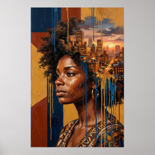 Zonsondergang Stadsgezicht Afrofuturisme Zwarte Ko Poster