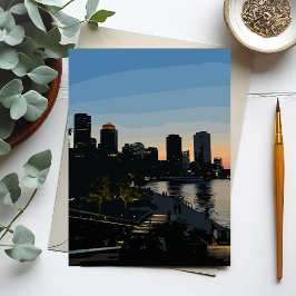 Zonsondergang stadsgezicht Boston Seaport Briefkaart