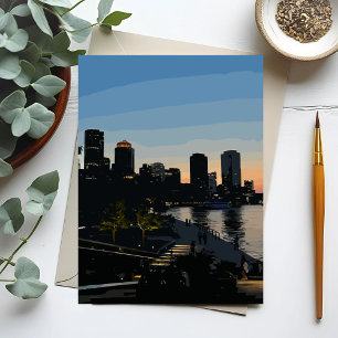 Zonsondergang stadsgezicht Boston Seaport Briefkaart