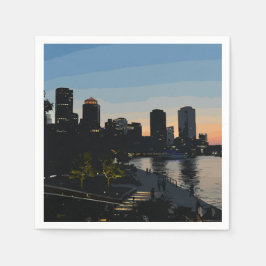 Zonsondergang stadsgezicht Boston Seaport Servet