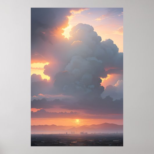 Zonsondergang Stadssilhouet Poster (Voorkant)