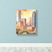 Zonsondergang Stadssilhouet | Waterverf Stadssilho Canvas Afdruk (Insitu (Houten vloer))