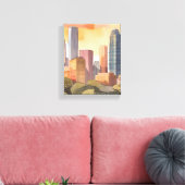 Zonsondergang Stadssilhouet | Waterverf Stadssilho Canvas Afdruk (Insitu (Woonkamer))