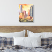 Zonsondergang Stadssilhouet | Waterverf Stadssilho Canvas Afdruk (Insitu (Slaapkamer))