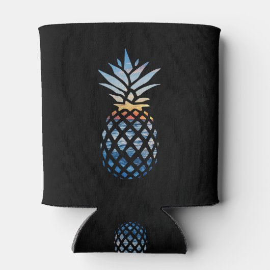 Zonsondergang Strand Ananas met Oceaan Noveltie Zw Blikjeskoeler (Achterkant)