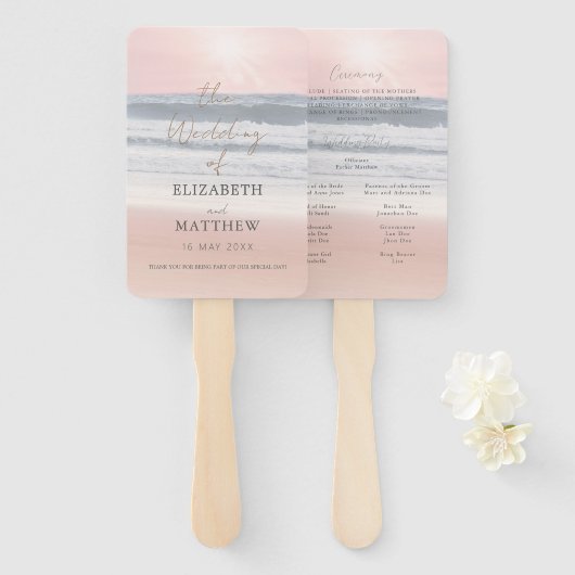 Zonsondergang Strand Bruiloft Handwaaier (Voorkant en achterkant)