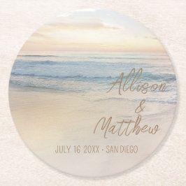 Zonsondergang Strand Bruiloft Ronde Kartonnen Onderzetter
