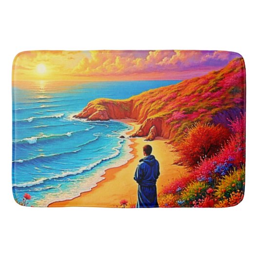 Zonsondergang Strand Eenzaamheid Sereniteit Design Badmat (Voorkant)