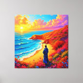 Zonsondergang Strand Eenzaamheid Sereniteit Design Canvas Afdruk (Voorkant)