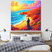 Zonsondergang Strand Eenzaamheid Sereniteit Design Canvas Afdruk (Insitu (Slaapkamer))
