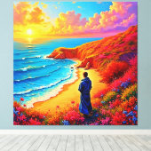 Zonsondergang Strand Eenzaamheid Sereniteit Design Canvas Afdruk (Insitu (Houten vloer))