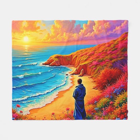 Zonsondergang Strand Eenzaamheid Sereniteit Design Fleece Deken (Voorkant (Horizontaal))
