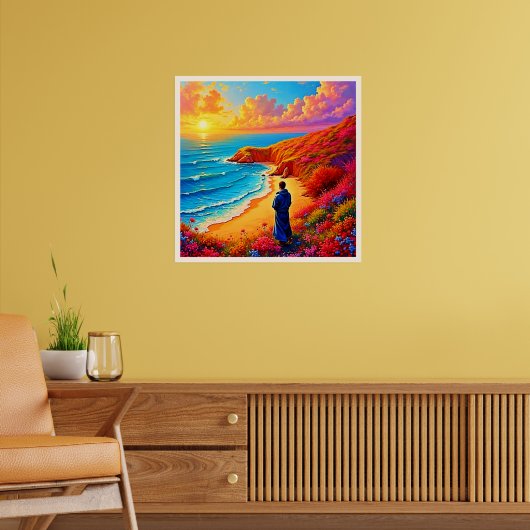 Zonsondergang Strand Eenzaamheid Sereniteit Design Poster (Woonkamer 2)