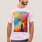 Zonsondergang Strand Eenzaamheid Sereniteit Design T-shirt (Voorkant)