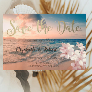 Zonsondergang Strand Huwelijk, Plumeria Bewaar de Save The Date