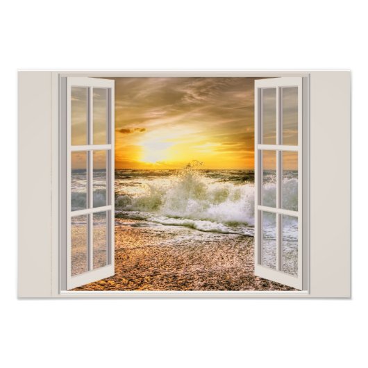 Zonsondergang Strand Inkomend tij, open foto vergr Foto Afdruk (Voorkant)