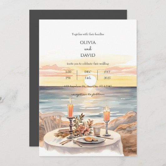 Zonsondergang Strand Kaarslicht Diner Landschap Br Kaart (Voorkant / Achterkant)