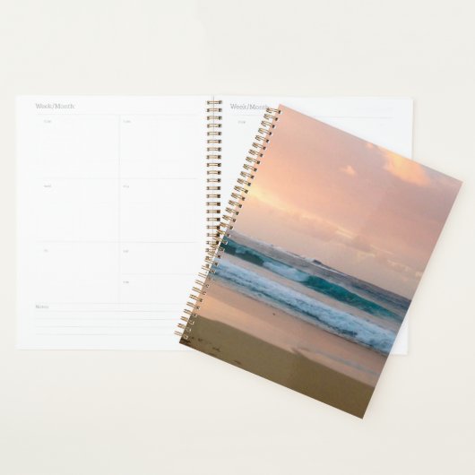 Zonsondergang strand met oceaan planner (Display)