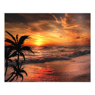 ZONSONDERGANG STRAND NATUUR SCHOONHEID  FOTO AFDRUK