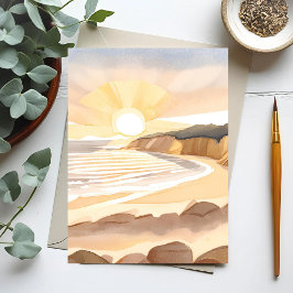 Zonsondergang Strand | Oceaan Aquarel Kust Briefkaart