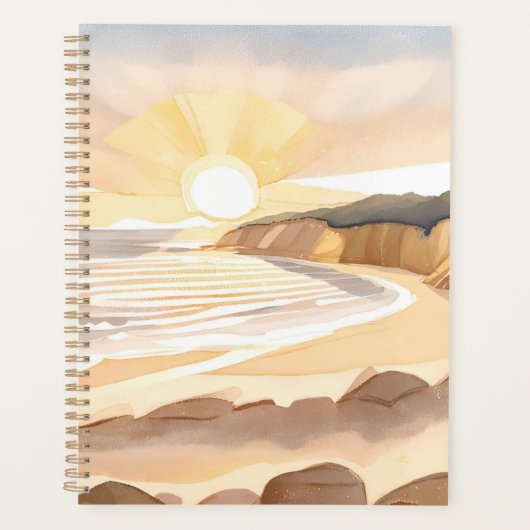 Zonsondergang Strand | Oceaan Aquarel Kust Planner (Voorkant)
