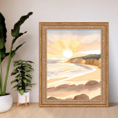 Zonsondergang Strand | Oceaan Aquarel Kust Poster