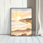 Zonsondergang Strand | Oceaan Aquarel Kust Poster