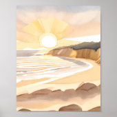 Zonsondergang Strand | Oceaan Aquarel Kust Poster (Voorkant)