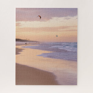 Zonsondergang Strand, Oceaangolven, Mensen die Vli Legpuzzel