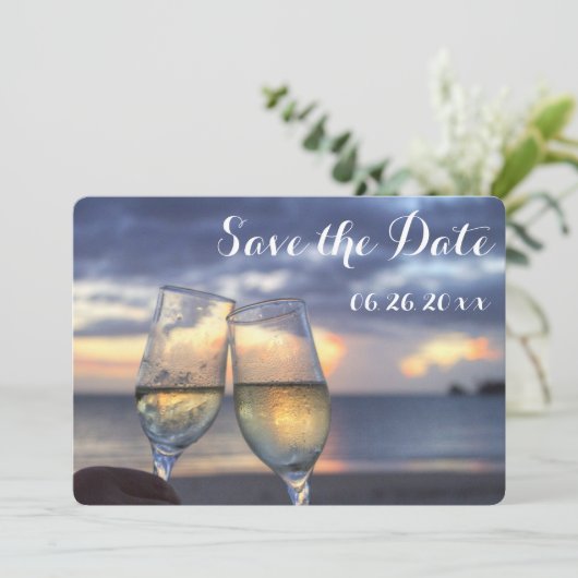 Zonsondergang Strand Ronde Save The Date Ronde Kaart (Staand voorkant)