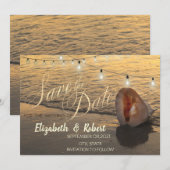 Zonsondergang Strand Schelp Slinger Licht Bewaar Save The Date (Voorkant / Achterkant)