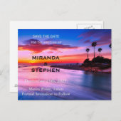 Zonsondergang strand sparen de datum aankondigingskaart (Voorkant / Achterkant)