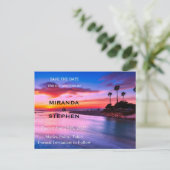 Zonsondergang strand sparen de datum aankondigingskaart (Staand voorkant)