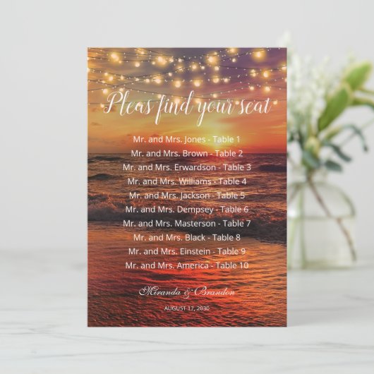 Zonsondergang Strand Tafel Aantal Zitkaarten Bedankkaart (Staand voorkant)