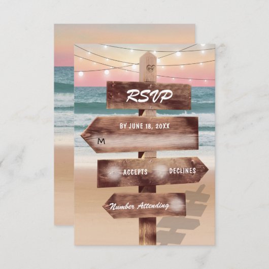 Zonsondergang Strand Tropische Bestemming Bruiloft RSVP Kaartje (Voorkant / Achterkant)