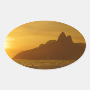 Zonsondergang Strand Tropische Oceaan Water Vrede  Ovale Sticker