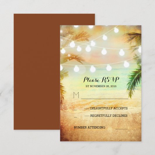 zonsondergang strand twinkle lichten tropische bru RSVP kaartje (Voorkant / Achterkant)