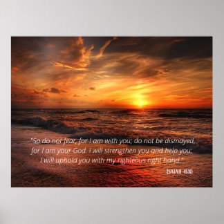 Zonsondergang Strand Vrees Niet Jesaja 41:10 Poster
