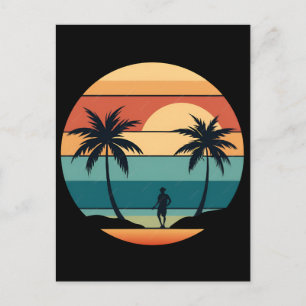 Zonsondergang Strandpalmen Zomerstemming Retro Est Feestdagenkaart