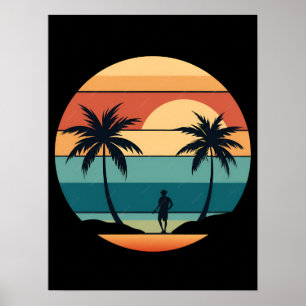Zonsondergang Strandpalmen Zomerstemming Retro Est Poster