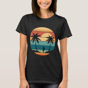 Zonsondergang Strandpalmen Zomerstemming Retro Est T-shirt