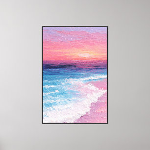 Zonsondergang Strandtafereel met Golven – Abstract Canvas Afdruk