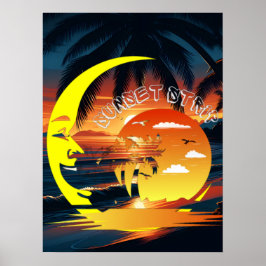 Zonsondergang Strip Feestje Poster
