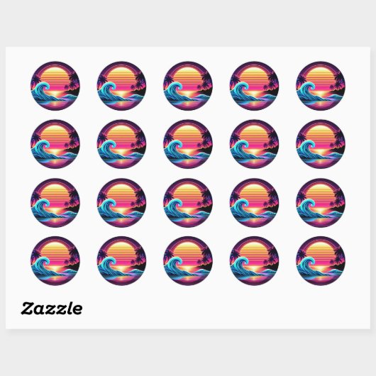 Zonsondergang Surf gloed Ronde Sticker (Vel)