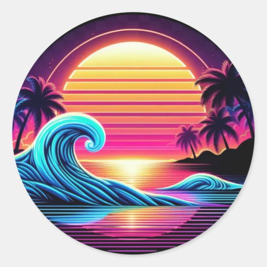 Zonsondergang Surf gloed Ronde Sticker (Voorkant)